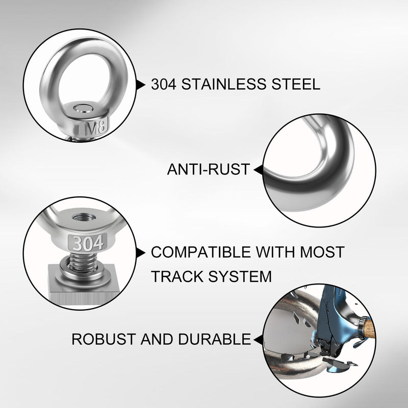 6 Pack Eye Nut with T-Slot Bolt, KWOKWEI M8 Heavy Duty Eye Bolts with Nuts, 304 Stainless Steel Roof Rack T Bolt Eye Nut for Holding Bungee Cord, Anchoring kit, Ropes Anchoring etc