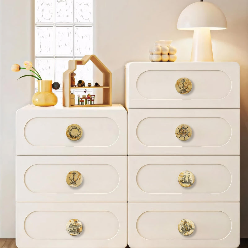 8Pack 1-4/5inch Wooden Vintage Nautical Beach Coastal Cabinet Kitchen Themed Dresser Drawer Door Knobs and Pull Handles