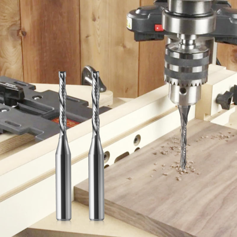 2 Pack Compression Spiral Router Bit 1/4 Inch Shank 1/8 Inch Cutting Dia. Upcut and Downcut CNC Router Bit Solid Carbide, Ideal for Wood Cutting, Slot Mortise, Engraving 2