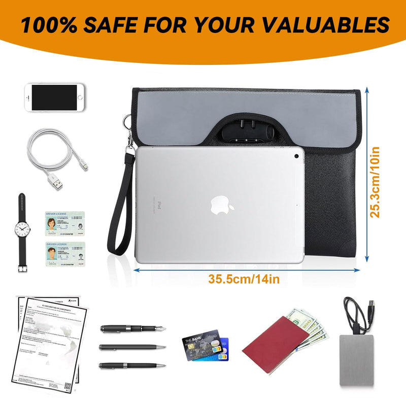 5200°F Fireproof Document Bag with Lock,Upgraded Fireproof Bag with Zipper/Reflective Strip,9 Layers of Heat Insulated Materials,Fireproof Money Bag for Cash,13.2"x10.5" Fireproof Pouch with Handle