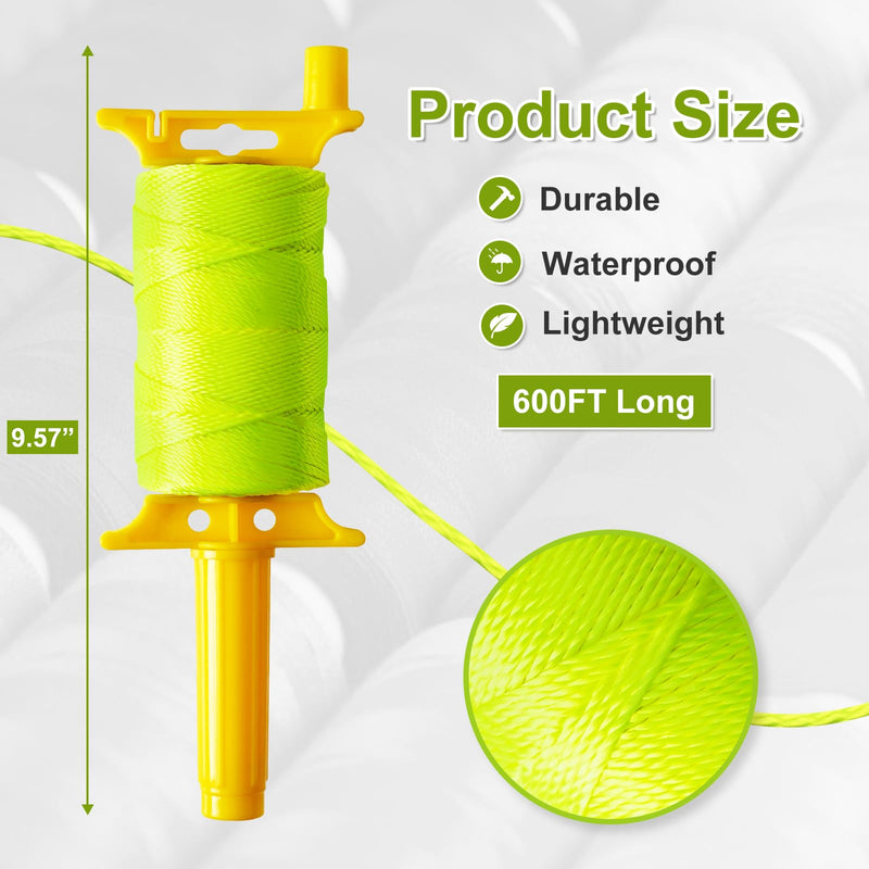 Reloadable Line Reel,Mason Line String Line,600 Ft Length Nylon Twine,18 Braided Nylon String for Gardening Or Masonry Tools,Twine String for Gardening,Yellow 600FT Fluorescent Yellow - NewNest Australia
