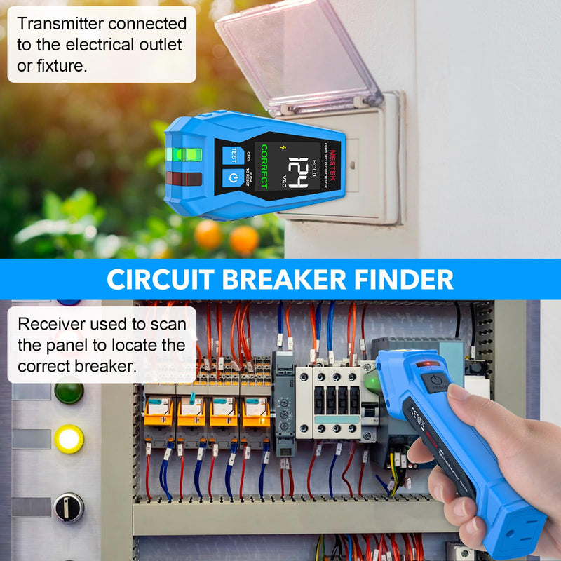 MESTEK Circuit Breaker Finder, Electrical Circuit Tracer Tool Kit with Integrated GFCI Outlet Tester, Works on AC 90-120V, Circuit Tester with Buzzer Alarm & Color LCD Display, Includes Carrying Case
