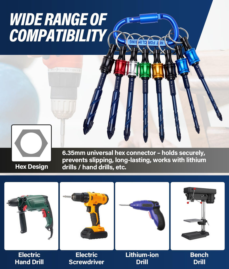 17Pcs Serrated Masonry Drill Bit Set with Bit Holder, 1/4 to 9/16 Inch Four Blade Serrated Eccentric Drill Bits Kit, Carbide Four-Edge Drill Bits for Tile Glass Brick Plastic Wood