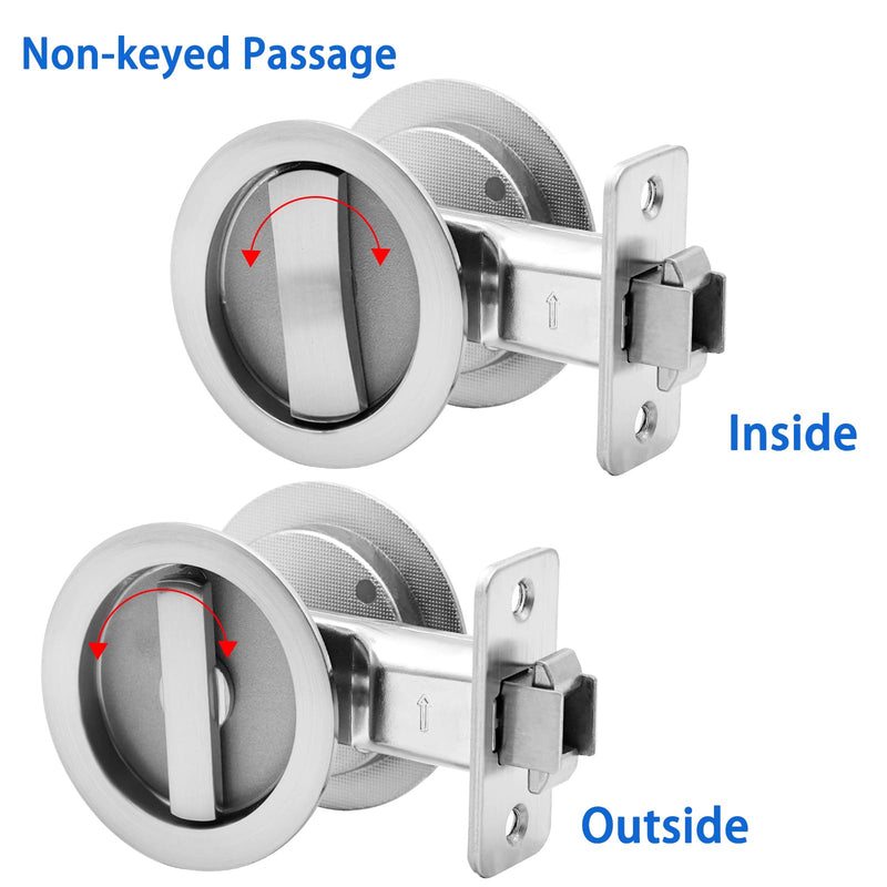 Dontay Pocket Door Passage Latches Lock,Flush Double Sided Rotation,Privacy (Bed/Bath) Latch,Large Lever,Hardware for 1 3/8" to 2 3/16" Sliding Door & Bathroom Doors (Brushed Nickel, Round - 2 Set) Brushed Nickel