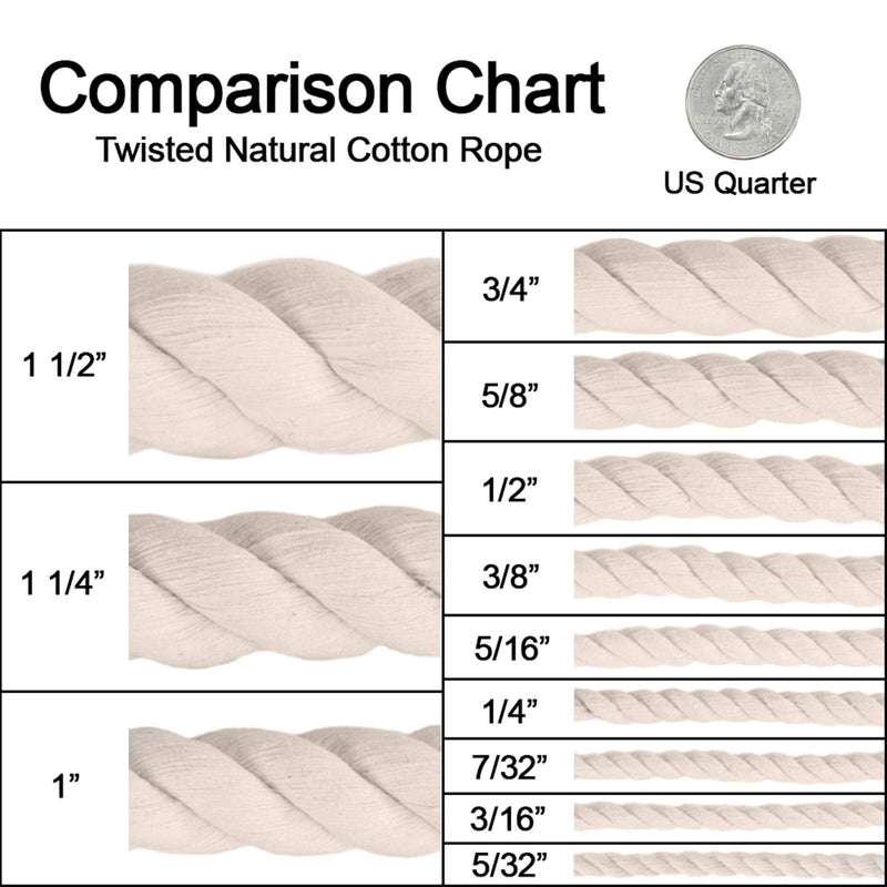 Rope and Cord White Twisted 100% Natural Cotton Rope – Lengths from 10’-600’ – 3/16" 10 feet 3/16 in.