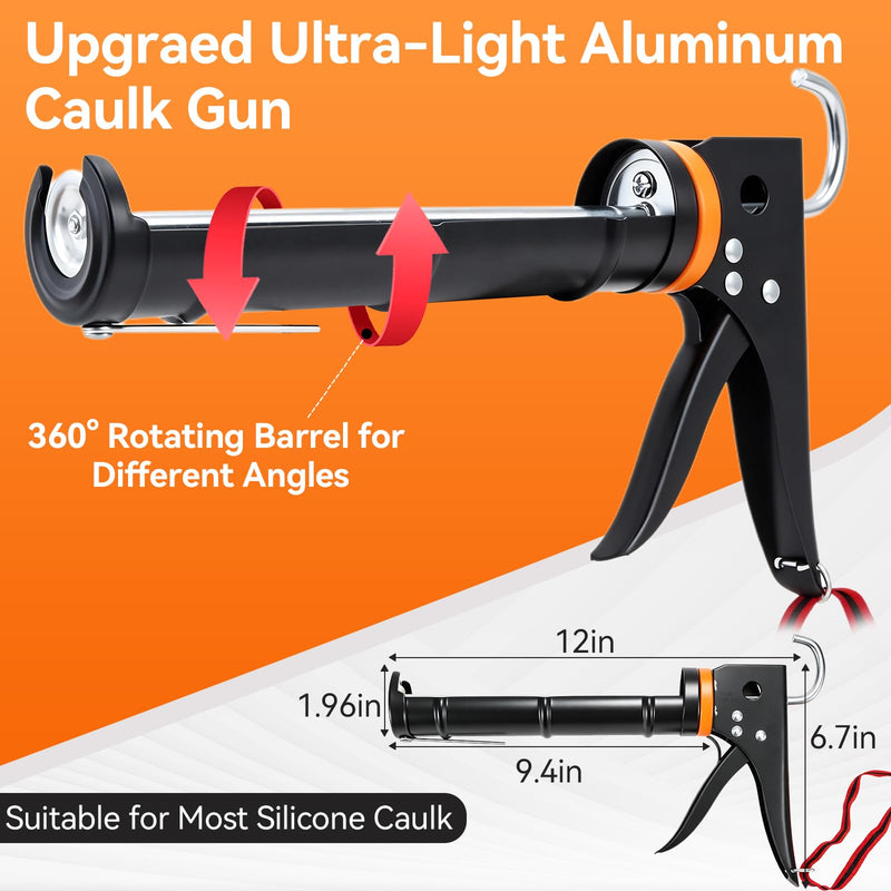 Caulk Gun Kit, Smooth Silicone Caulking Gun and Caulk Remover Tool, Sealant Finishing Tool Grout Scraper for Kitchen Bathroom Window Sink Joint, All in One with Gift Box Black