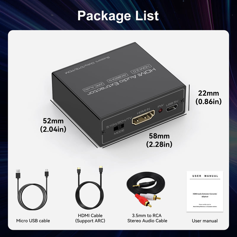 HDMI ARC Audio Extractor 4K60Hz HDMI to Optical/SPDIF 3.5mm AUX Audio Adapter Converter Splitter Support LPCM 5.1/DTS/DSD for Laptop/TV Box/DVD/PS5