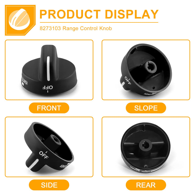 8273103 Gas Range Stove Knobs Fit for Whirlpool Stove Knobs Replacements AP6012363 8273107 8273111 ER8273103 (4-Pack,Black) for Whirlpool Range/Oven PS11745570 PS11745570 WP8273103VP 4pcs black