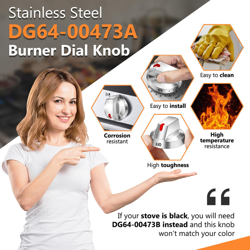 DG64-00473A Top Burner Control Dial Knob Range Oven Replacement Compatible with Samsung Range Oven Gas Stove Knob NX58F5700WS NX58H5600SS NX58H5650WS NX58J7750SS NX58M6850SS （5pcs） 5