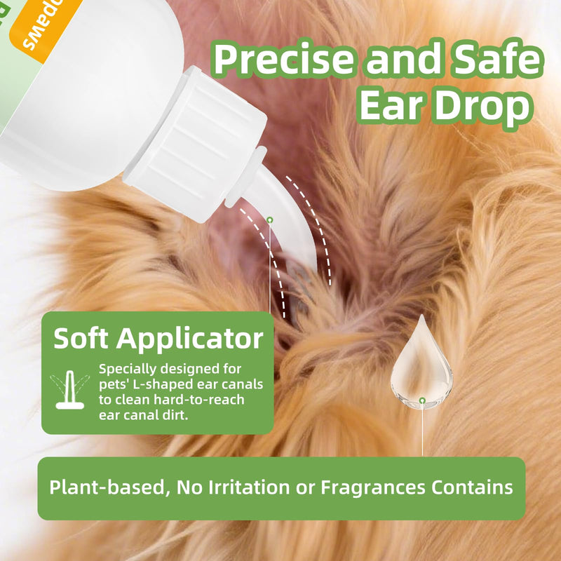 Ear Infection Treatment for Dogs and Cats, Yeast Ear Infection Treatment Drops to Soothe Itchy, Daily Care Dog Ear Cleaning Solution for Gently Removes Debris, Wax, Odor - 4 Fl oz