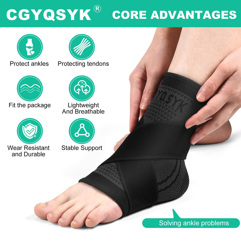 Ankle Brace, Ankle Support for Women & Men, Ankle Compression Sleeve Ankle Wrap w/Ankle Strap for Relief Sprained Ankle, Fasciitis, Achilles Tendon, Injured Foot, Recovery, Sport, Running (Large, Black, 1) Large