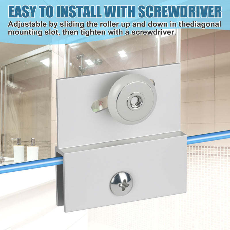 4 Pcs Shower Door Rollers,M 6054 Sliding Glass Door Rollers – Frameless Shower Doors Top Bracket Roller Assembly with 3/4” Shower Door Wheels, Ball Bearings, Chrome Aluminum for Sliding Glass Door 4PCS