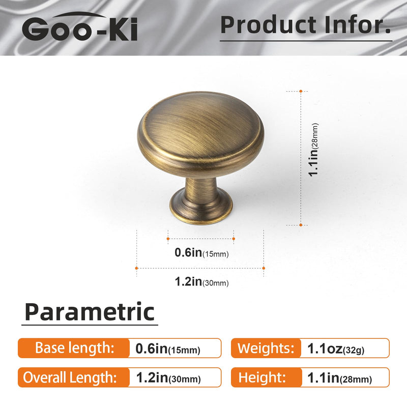 Goo-Ki 6 Pack Cabinet Knobs Brass Bronze Drawer Knobs Zinc Alloy Kitchen Hardware - Brushed Bronze Single Hole/Screw Bar Cabinet Pulls Dresser Handles
