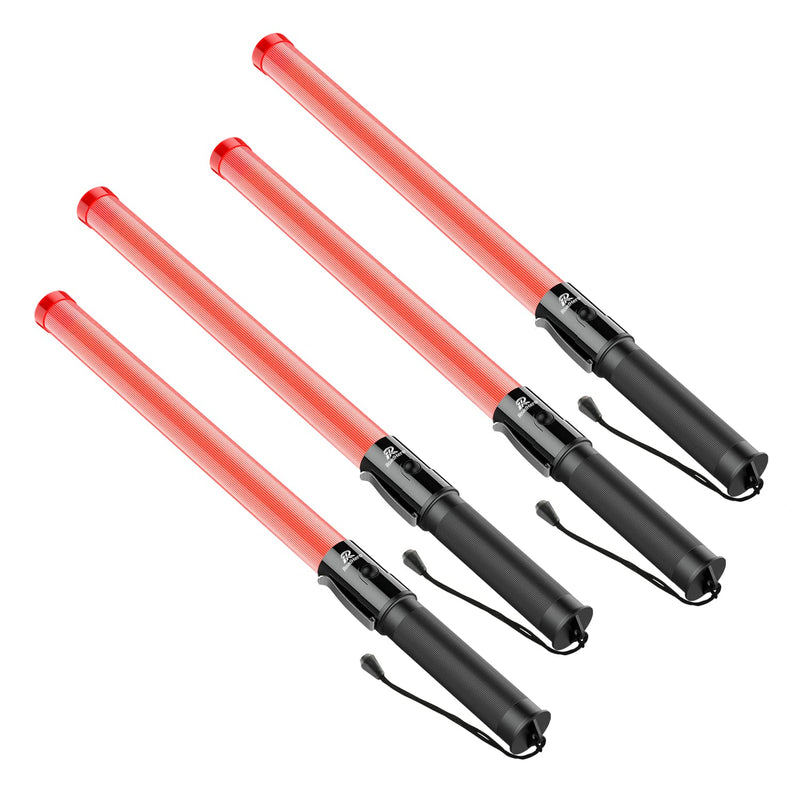 RoadHero 4 Pack Traffic Wand, 21 Inch Led Traffic Control Baton, Safety Light Wands with 2 Flashing Modes, Air Marshaling Signal Wand with Side Clip for Airport, Parking, Car Directing Red