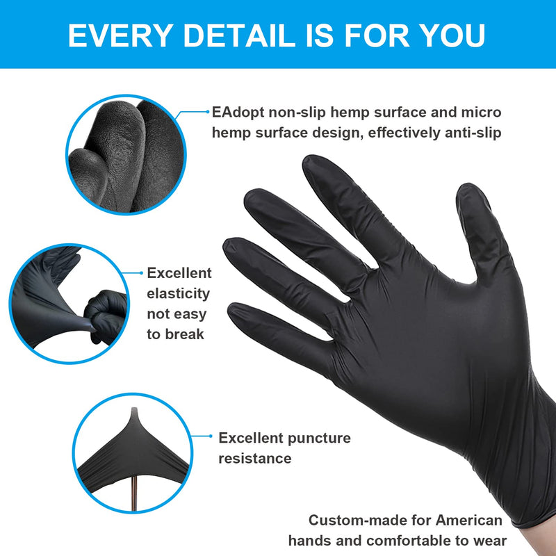 FINITEX - Black Nitrile Disposable Gloves, 5mil, Powder-free, Medical Exam Gloves Latex-Free 100 PCS For Cleaning Food (Large) Large