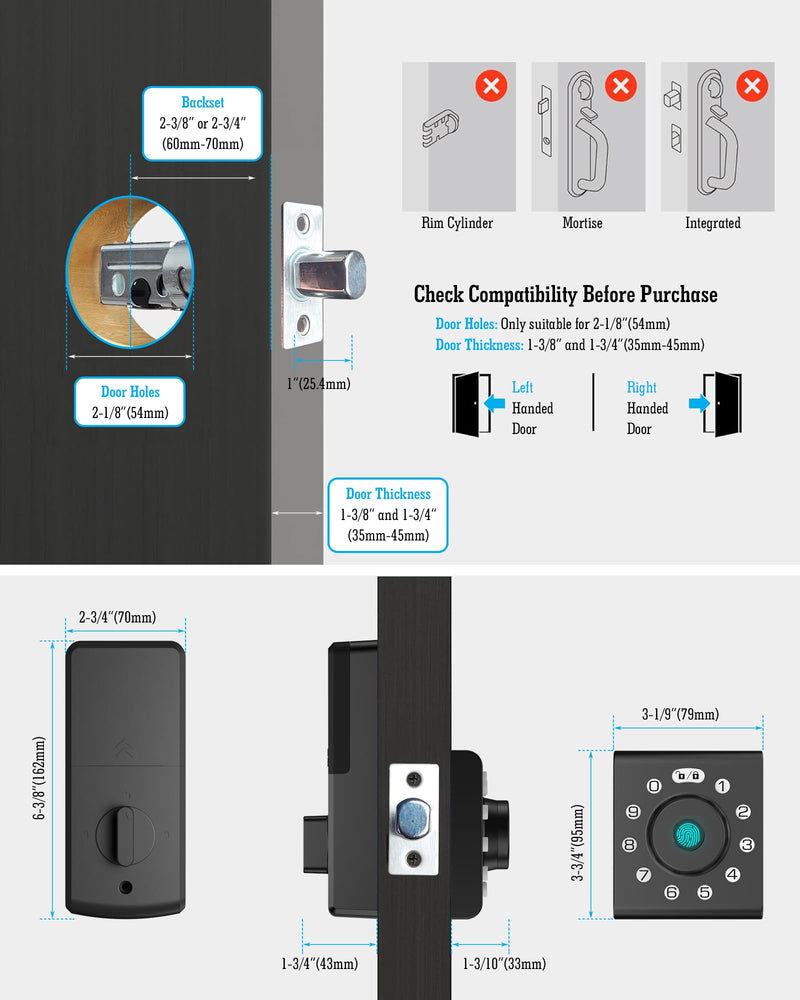 LELOUPFIDELE Smart Lock – Keyless Entry Door Lock with Keypad Deadbolt, Fingerprint & Anti-Peek Code, Compact Design, Auto-Lock, Easy Install for Home//Office (Matte Black) Matte Black