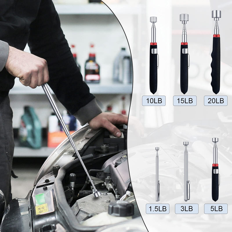 Frienda 6 Pieces Telescoping Magnet Tools, Extendable Telescopic Magnetic Pick up Tools Viewable Extendable Magnet Stick for Father's Day Birthday 1.5, 3, 5, 10, 15, 20 lb