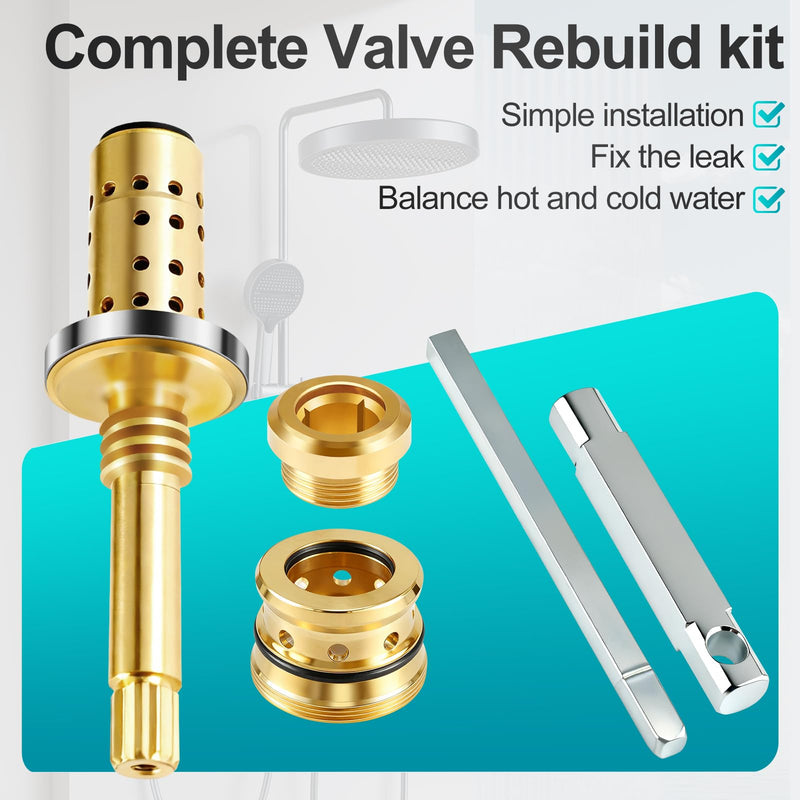 REB Shower Valve Rebuild Kit, TA-10 Flow Control Spindle Assembly, TA-4 Hot and Cold Seats, T-35A/B Seat Removal Tools Compatible with Symmons Temptrol Shower Valve, Brass