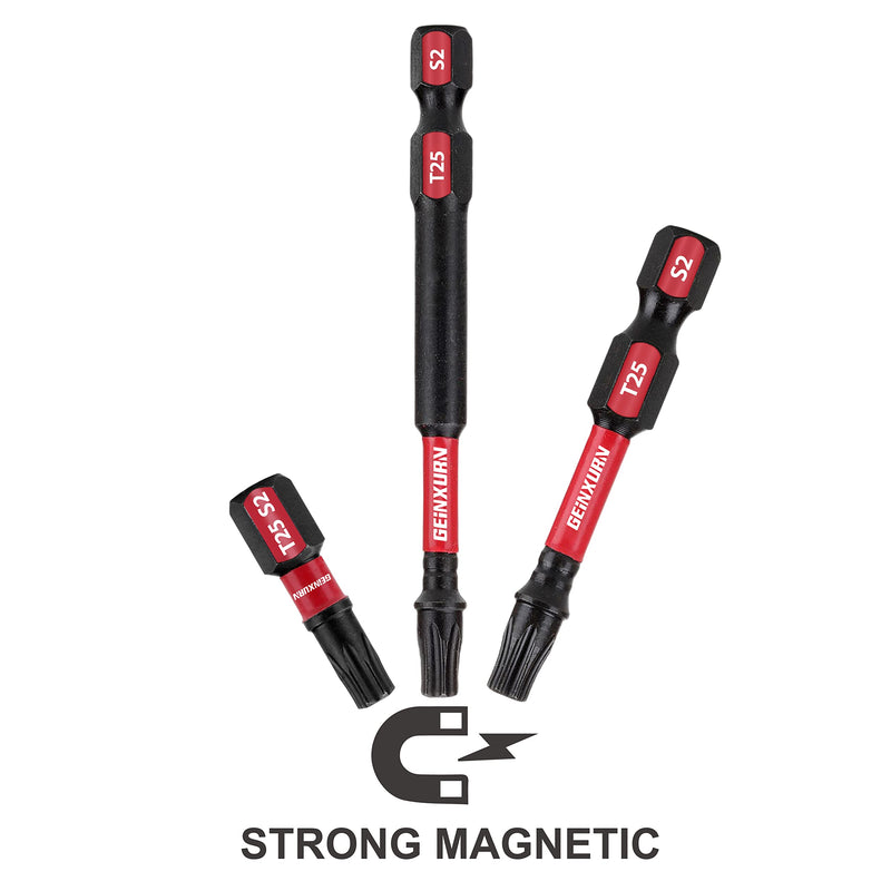 50 Pieces T25 2 In. Impact Tough Magnetic #25 Torx Head Power Bits, S2 Alloy Steel T25 Screwdriver Bits Set with 1Pcs Impact Bit Holder 2INCH-T25-51PC