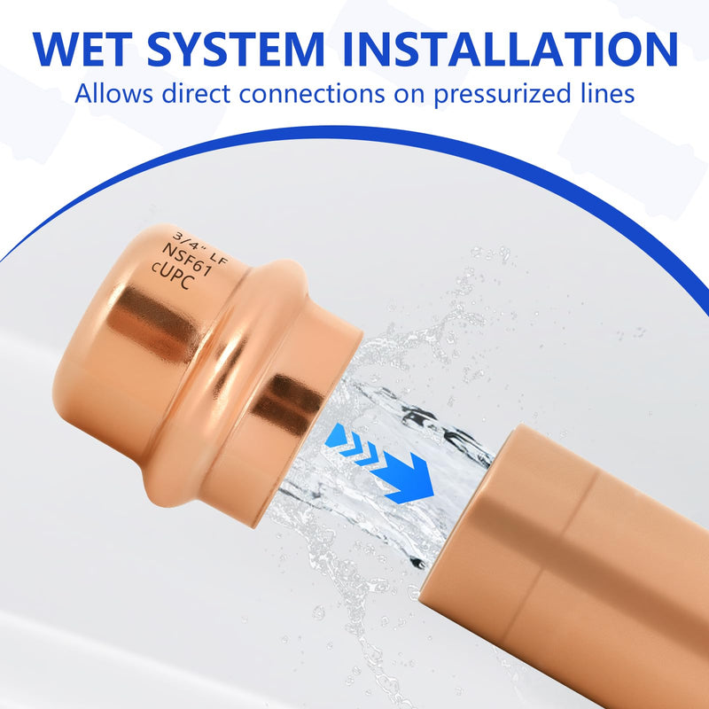 10-Pack YVSKM 3/4" Copper Press Cap, Lead-Free Copper Pipe Fitting End Cap for Press Plumbing Systems, Hot & Cold Water, Potable Water Applications 3/4 inch 10-pack