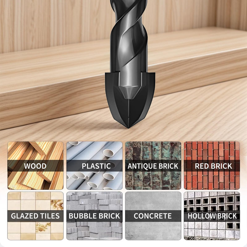 Brick and Stone Drill Bit Set SONCHIE - Upgraded 10-Piece Set of Four-Flute Sawtooth Eccentric Drill bits, Sizes 1/8“-1/2”, Suitable for Tiles Glass Bricks Concrete Ceramics Plastic and Wood