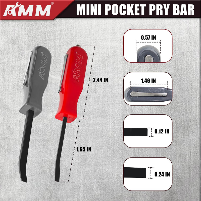 AMM 4 PCS Pocket Pry Bar Set, Mini Pry Bar with Magnet Top and Pocket Clip, 4.5" Small Pry Bar for Home Office, Car Repair Gadgets, Electronics and Mechanics Repair 4PC