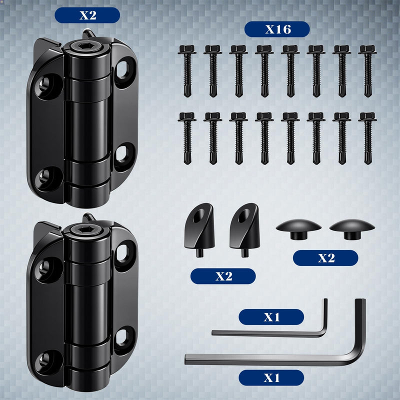 Pelopy 2 Pack Self Closing Gate Hinges 3.5 inch Self-Aligning Heavy Duty Spring Hinges Adjustable Tension Pool Safety for Any Square Post, Aluminum Gates Swing Close 90bs Black