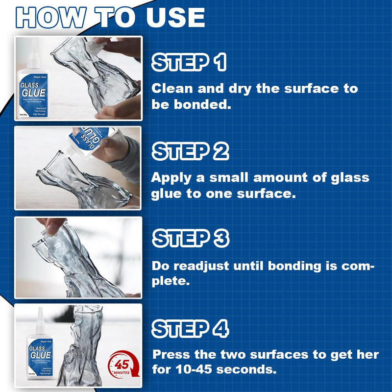 Glass Glue, Glass Glue Clear, Glass Repair, 30g Waterproof Heat Resistant Super Glass Adhesive for Glass to Glass Bonding Repair Mirrors Dishwasher and More, Super Quick Clear Glue for Glass Repair