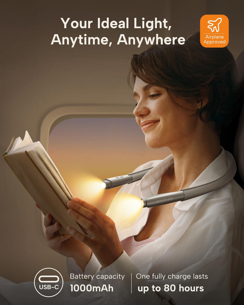 LED Neck Reading Light, Book Light for Reading in Bed, 3 Colors, 9 Brightness Levels, Lightweight Comfortable Design, Long Lasting, Perfect for Knitting,Crafting,Camping,Gray 1-Gray