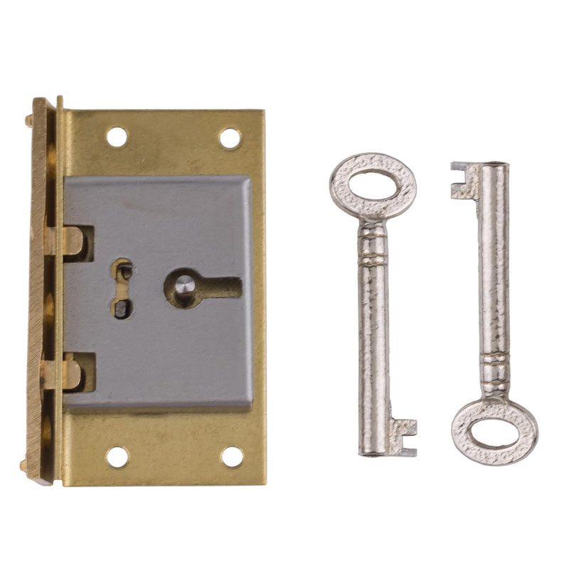 Large Brass Half Mortise Chest or Box Lock with Two Skeleton Keys | HL3-SB-2K With Two Keys