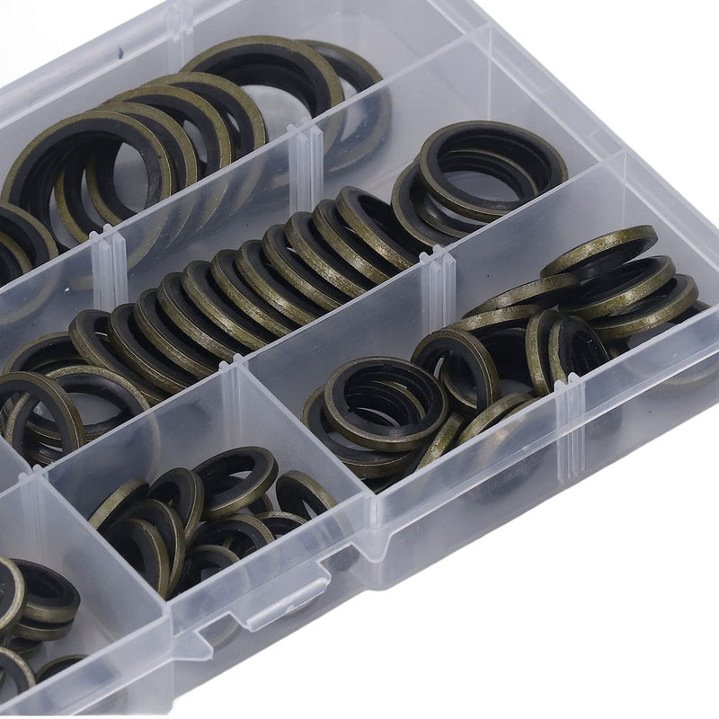 Bonded Seal Washer, Crush Washer for Crush Washer Oil Drain Plug, 110 PCS Oil Plug Gasket, NBR Metric Metal Automotive Sealing Washers Assortment Kit of Crush Washer Assortment M6-M20