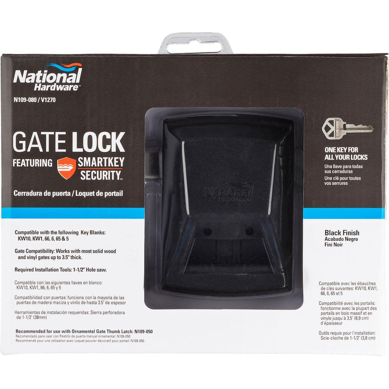 National Hardware N109-080 SmartKey Security Gate Lock, Keys Included, Coated with WeatherGuard Protection, Black