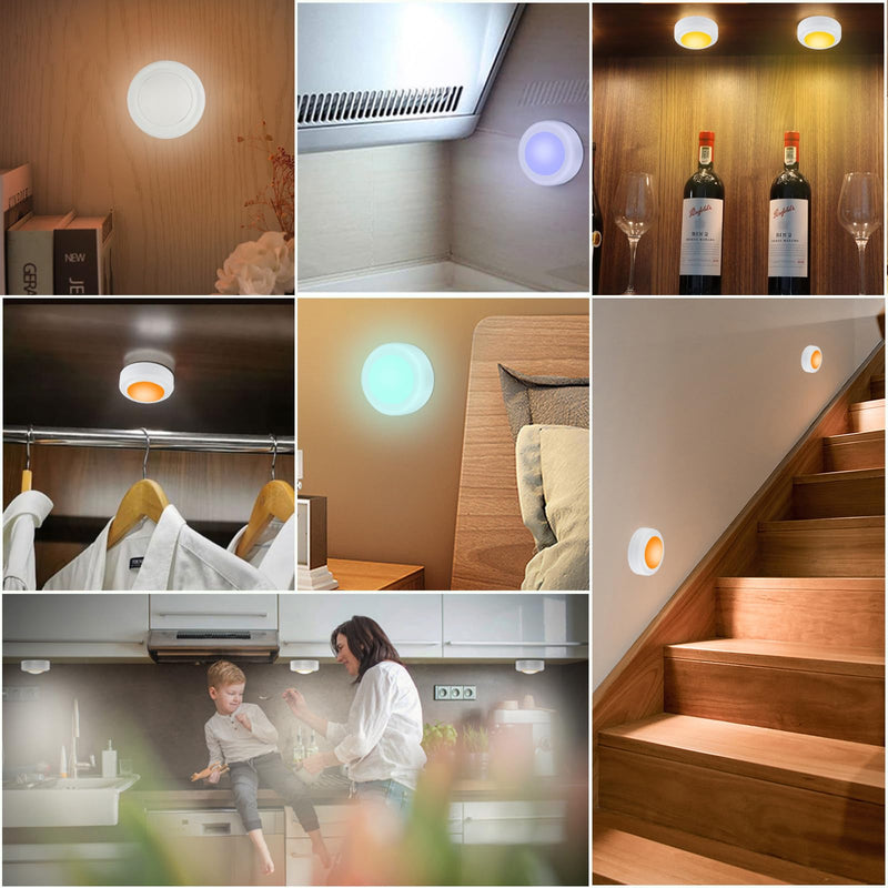 Yiliaw 12 Pack LED Puck Lights Remote Control 16 Color Changeable Under Cabinet Lights, Battery Operated Lights Night Light with Dimmer & Timmer for Closet Bedroom Kitchen, White 12 Packs