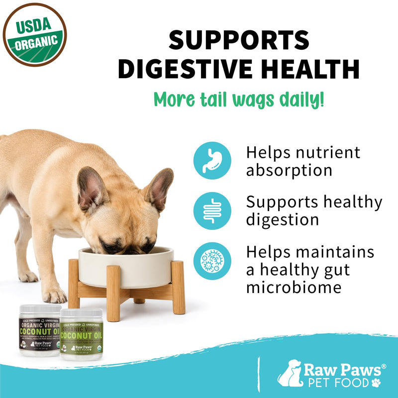 Raw Paws Organic Virgin Coconut Oil for Dogs & Cats, 16-oz - Supports Immune System, Digestion, Oral Health, Thyroid - All Natural Allergy Relief for Dogs - Hairball Relief 16 oz (Pack of 1)