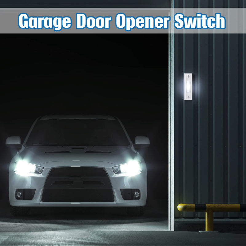 Saillong 1 Piece Lighted Doorbell Button, Wall Mounted Garage Door Opener Switch with LED Light Compatible with Most Wire Doorbell Chimes, Transformer, Ringers, Buzzers (White,White Light) White, White Light