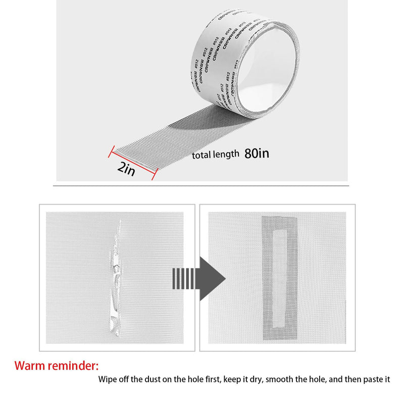 2024 New Strong Adhesive Screen Repair Tape, Screen Repair Kit Window Screen Repair Tape, Fiberglass Screen Tape Mesh Repair Suitable (5cm x 200cm) for mesh Doors and Windows Gray Grey