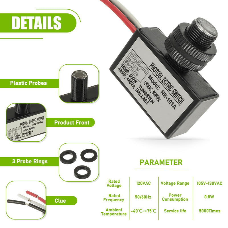 105V-130V AC Photocell Light Sensor Light Control Sensor Photoelectric Switch Dusk to Dawn Sensor with Automatic Illumination Detection Circuit for Outdoor Lighting Photoelectric Switch,1 Pack 1 Pack