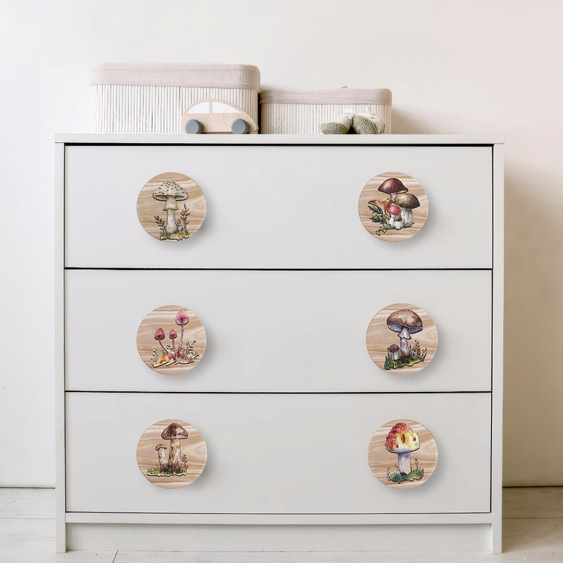 JamJam Set of 8 1.8" Wooden Wild Mushroom Farmhouse Cabinet Knobs Vintage Kitchen Dresser Handles Unique Drawer Knobs and Pulls