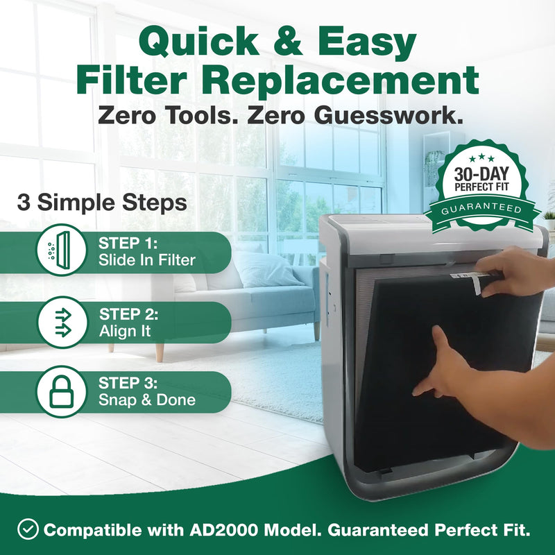 Air Purifier Filter Replacement – Compatible with Air Doctor AD2000 – Includes 1 Efficient Air Filter and 2 Carbon Filters + 2 Pre Filters - Third party-product