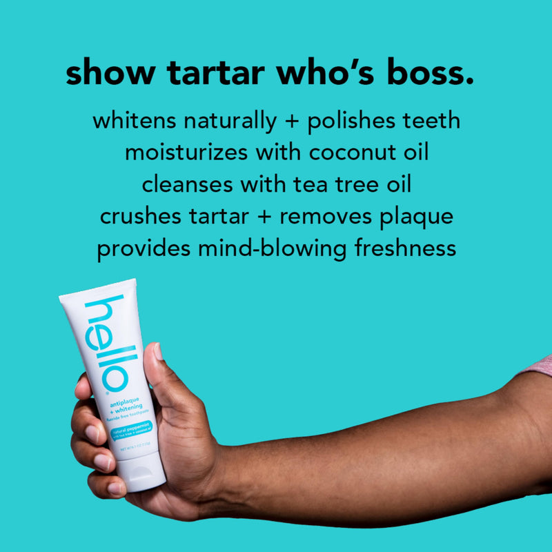Hello Antiplaque Toothpaste, Fluoride Free for Teeth Whitening with Natural Peppermint Flavor and Tea Tree Oil, Peroxide Free, Gluten Free, SLS Free, 3 Pack, 4.7 OZ Tubes 4.7 Ounce (Pack of 3) Antiplaque & Whitening