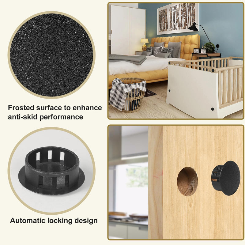 10pcs Plastic Hole Plugs, Snap in Locking Hole Tube Circular Locking Fastener Cover, Insert End Caps for Furniture Fencing Post Pipe - 28mm, Black 28mm | 1-1/8" 10