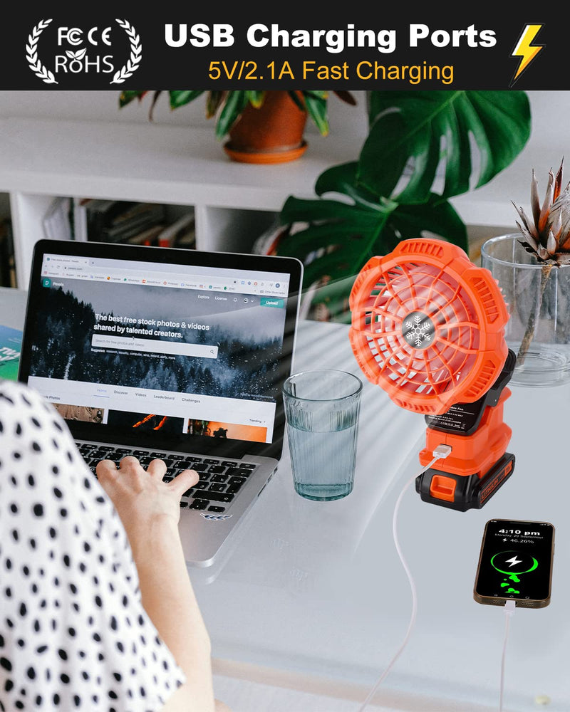 Portable Clip on Fan for BLACK+DECKER 20v Lithium Battery,Battery Powered Stroller Fan with 3 Energy Efficient Speed Settings for Bedroom,Outdoor,Camping and Job Site(Tool Only)