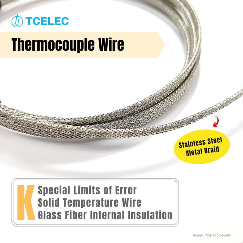 TCE-SK05H4-50 K Type Thermocouple Probe for Furnace Oven Meet The 1/2 PT Screw Thread K-Type Input Instrument Thermocouple Thermometer Sensor Temperature Range from 77°F to 1112°F
