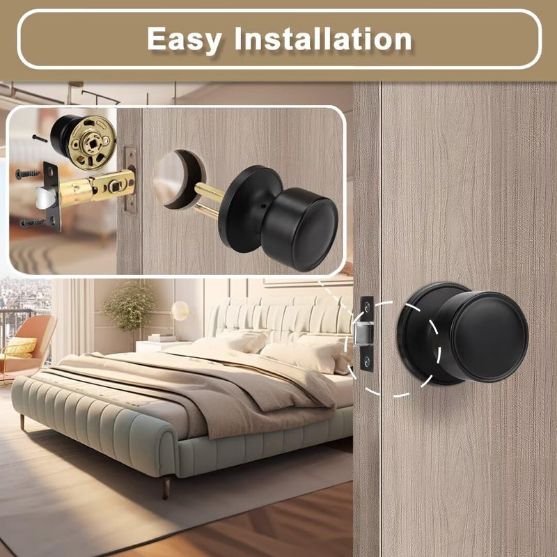 Indoor Matte Black Door Knobs Interior 3 Pack for Closet and Hallways, Modern Kitchen Black Door Handle Interior, Flat Passage Closet Door Knobs Keyless No Lock Passage Door Knobs