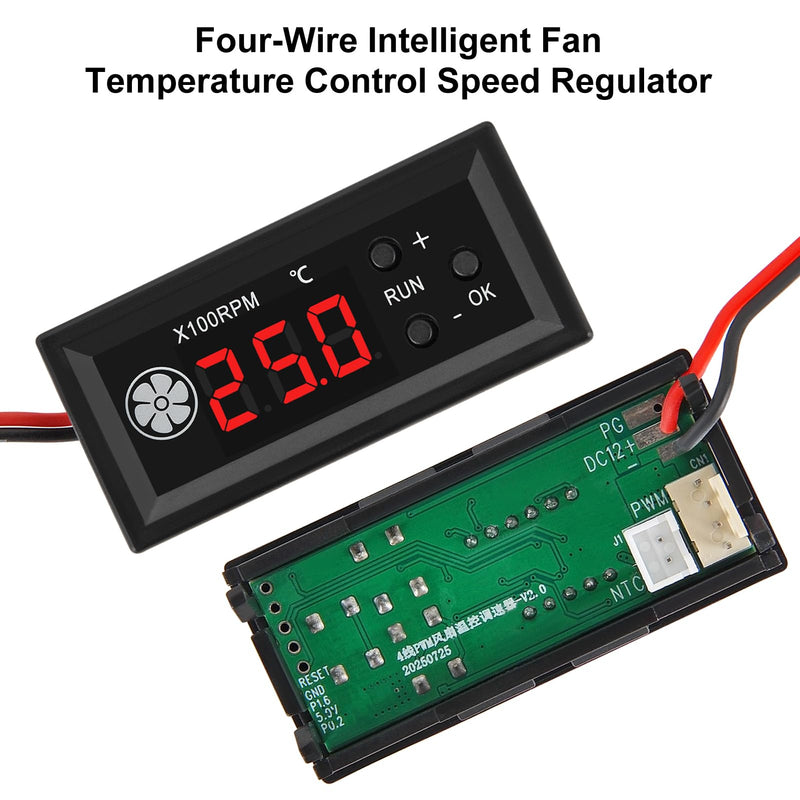 2pcs 4-Wire PWM Fan Temperature Controller (12V 3A) Fan Speed Controller with 1 Black Terminal Wire, Digital Display ℃ Temperature Controlled Governor, Dual-Display Fan Governor