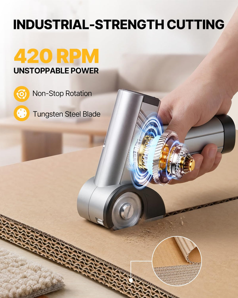 Electric Box Cutter, 4-Speed Cordless Electric Scissors for Heavy Duty Cardboard & Fabric, Rechargeable Cardboard Cutter with LED Light, Comes with a charging cable Storage Case & 2 Extra Blades（grey） Gary