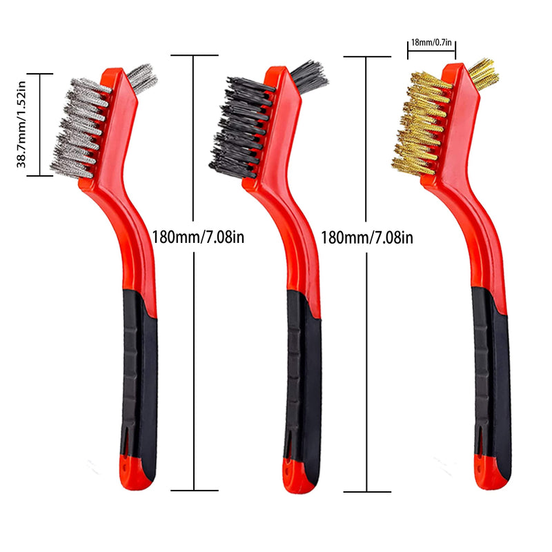 Wire Scratch Brush Set Soft Grip for Rust, Dirt & Paint Scrubbing with Deep Cleaning (24, 24PCS - 10PCS Stainless Steel Wire 10PCS Brass Wire and 4PCS Nylon Wire) 24