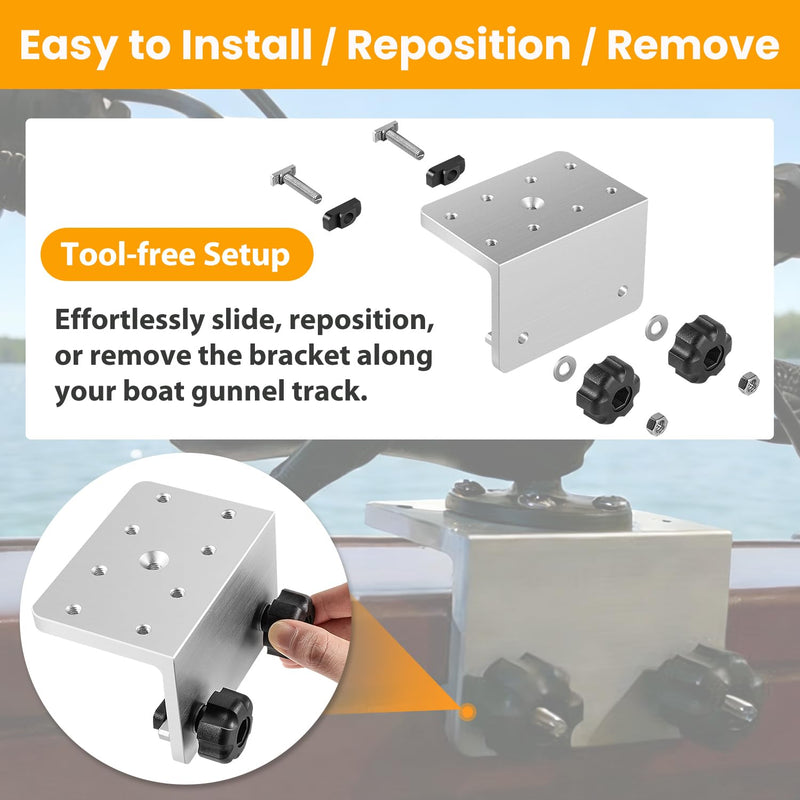 Boat Track Mount Base, 90° Aluminum Bracket for Fishing Rod Holders, Downriggers, Cup Holders & Fish Finder Mounts, Compatible with Lund, Ranger and Lowe Boats