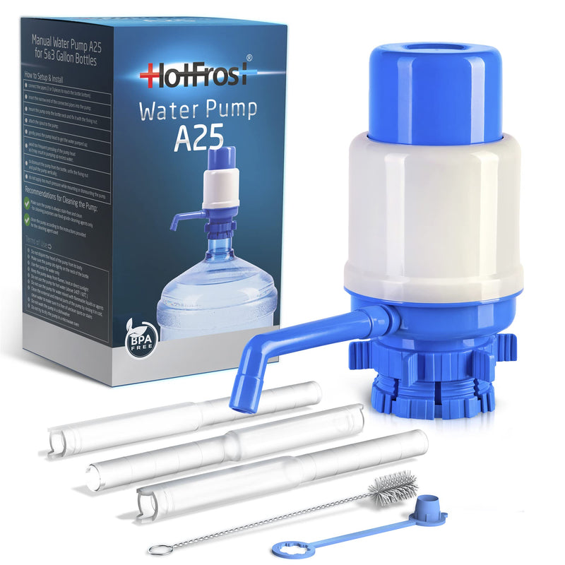 Manual Water Pump for 5 Gallon Bottle – Secure Fit on Crown Top Jugs - Adjustable Tube Length, Protective Spout Cap, Cleaning Brush, BPA-Free Food-Grade Material – 5 Gallon Water Pump