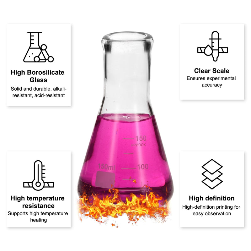 PATIKIL Erlenmeyer Flask, 8Pcs 150ml 5oz Narrow Mouth Graduated Flasks Borosilicate Glass with Printed Graduation for Lab Experiment Chemistry Science Study 150ml/5oz 8